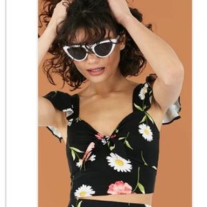 Forever 21 Black Floral Bowknot Crop Top